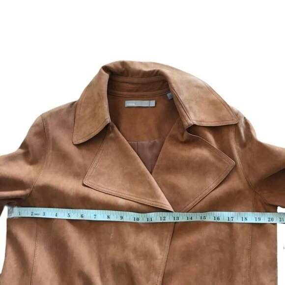 Vince Tan Suede Leather Belted Trench Coat Medium - Picture 15 of 16